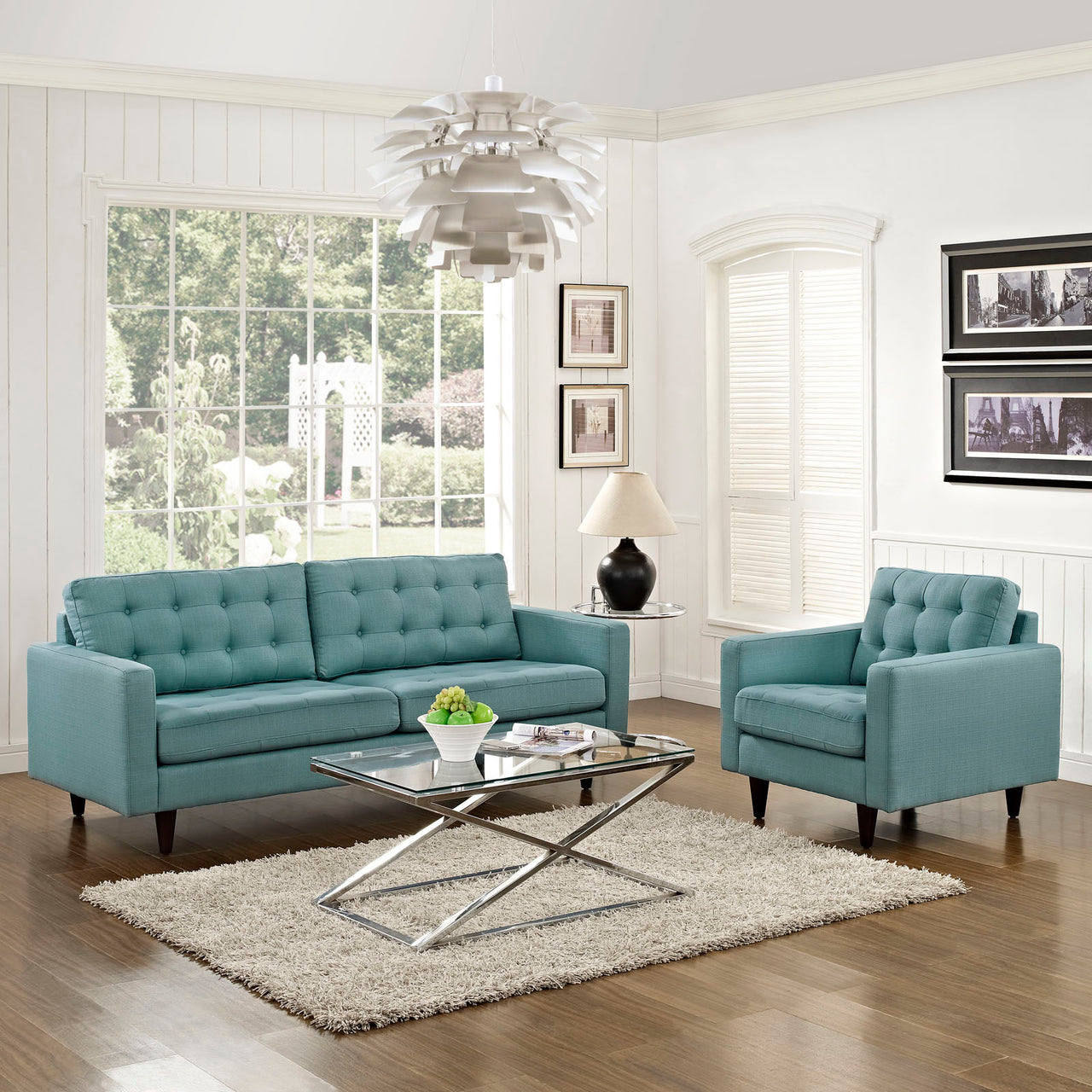 Dynasty Armchair and Sofa Set of 2, Aqua Green