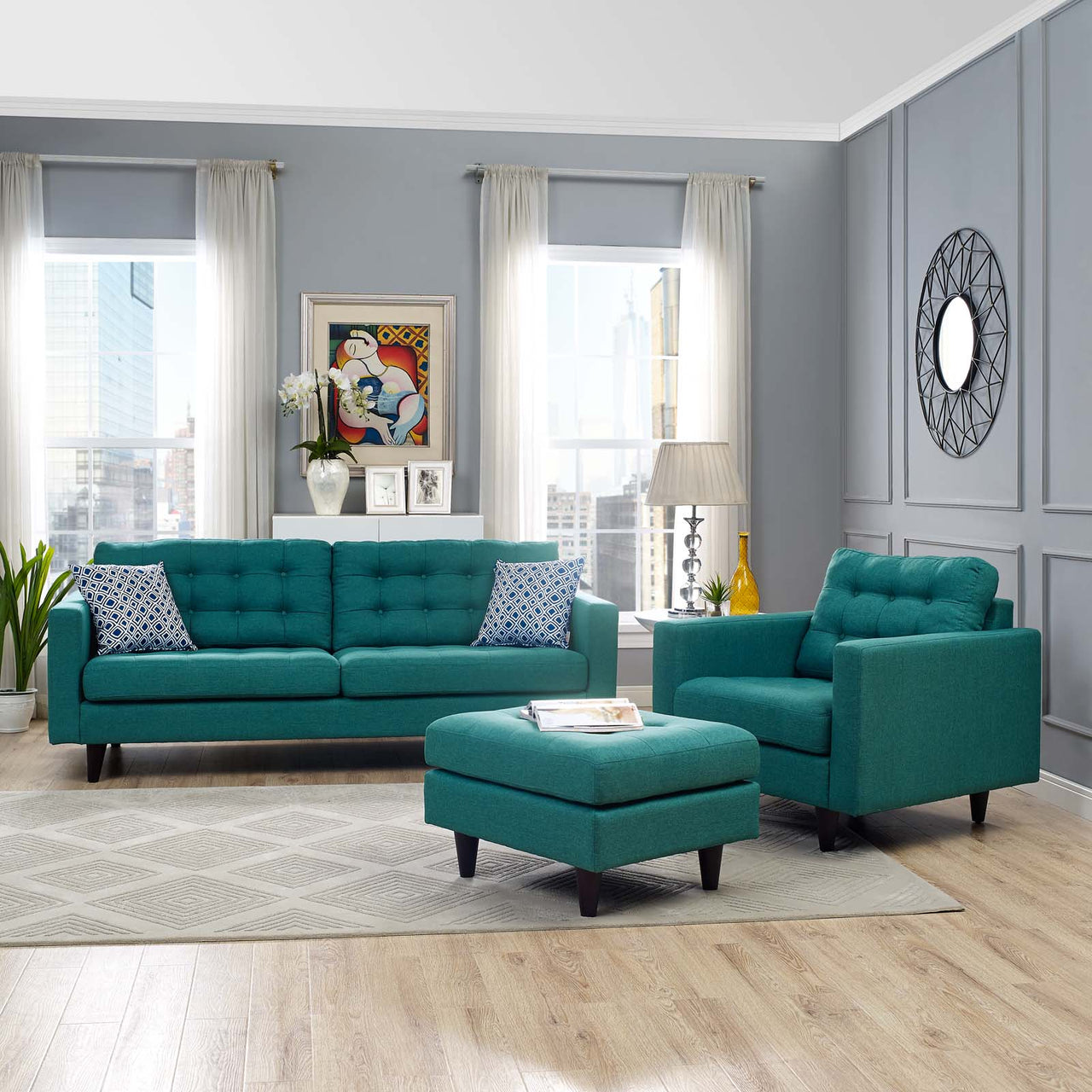 Empress Armchair and Sofa Set of 2, Teal