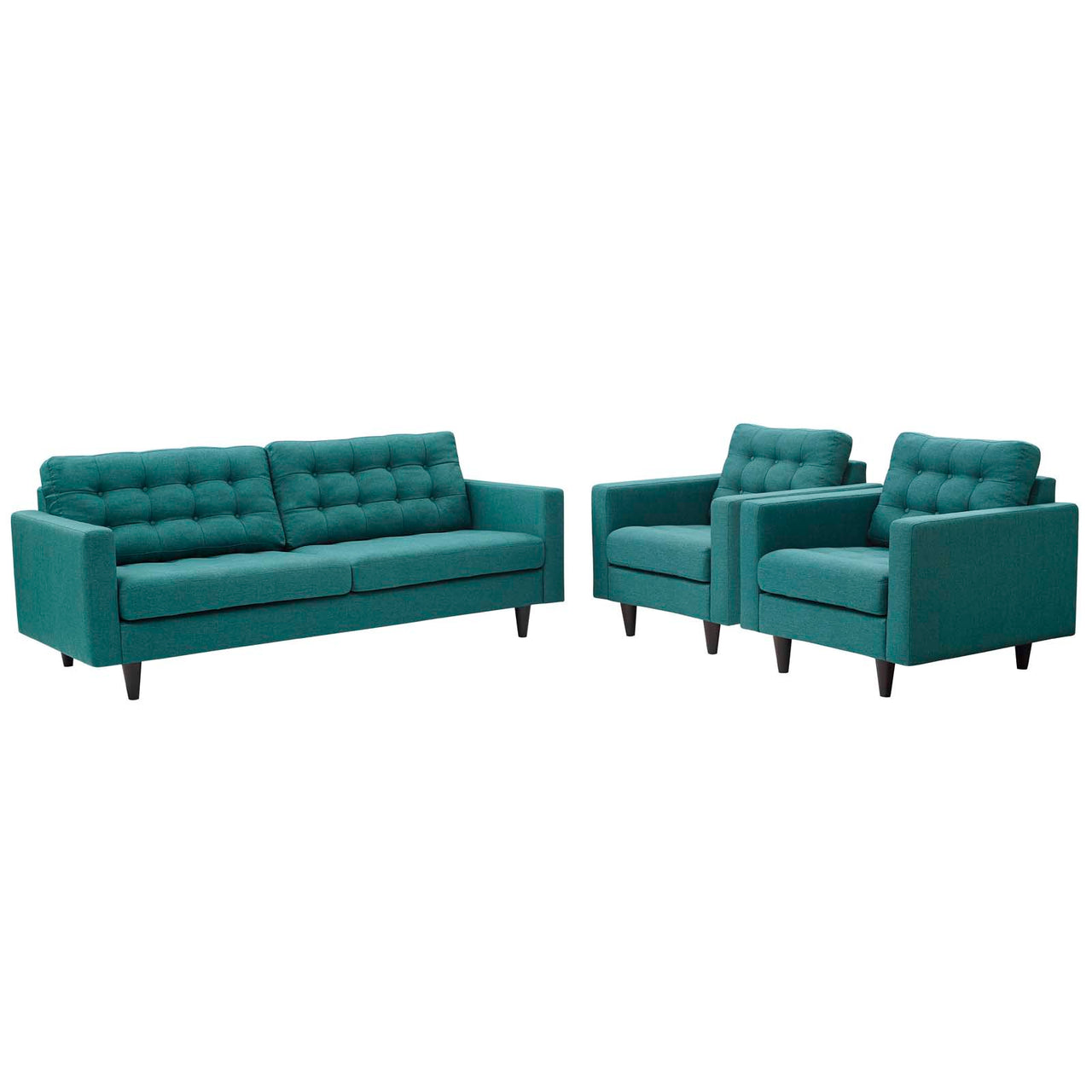 Empress Sofa and Armchairs Set of 3, Teal