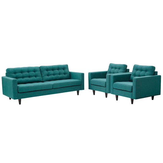 Dynasty Sofa and Armchairs Set of 3, Teal