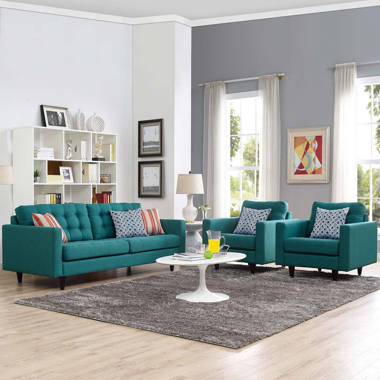 Empress Sofa and Armchairs Set of 3, Teal