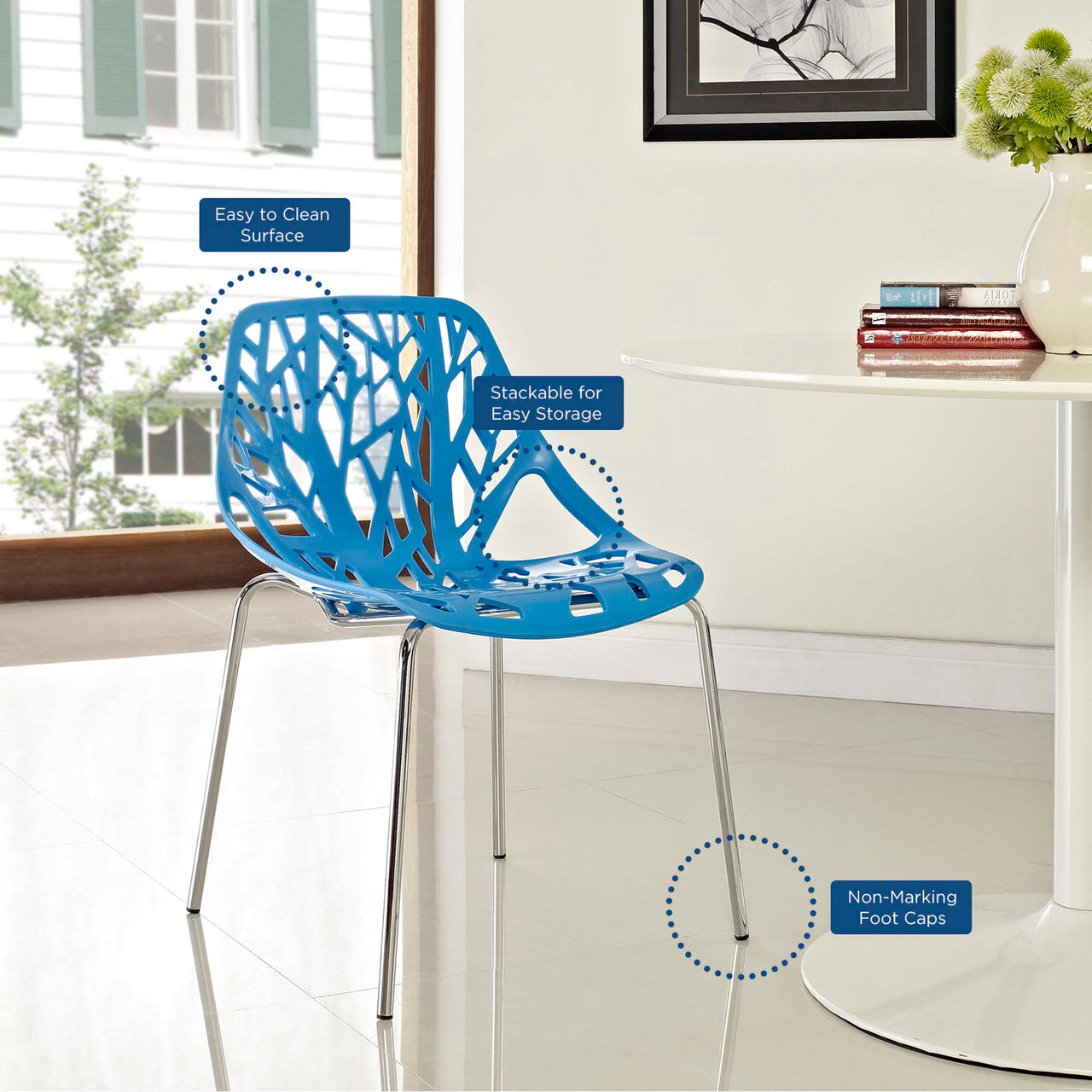 Stencil Plastic Dining Side Chair Set of 2, Blue