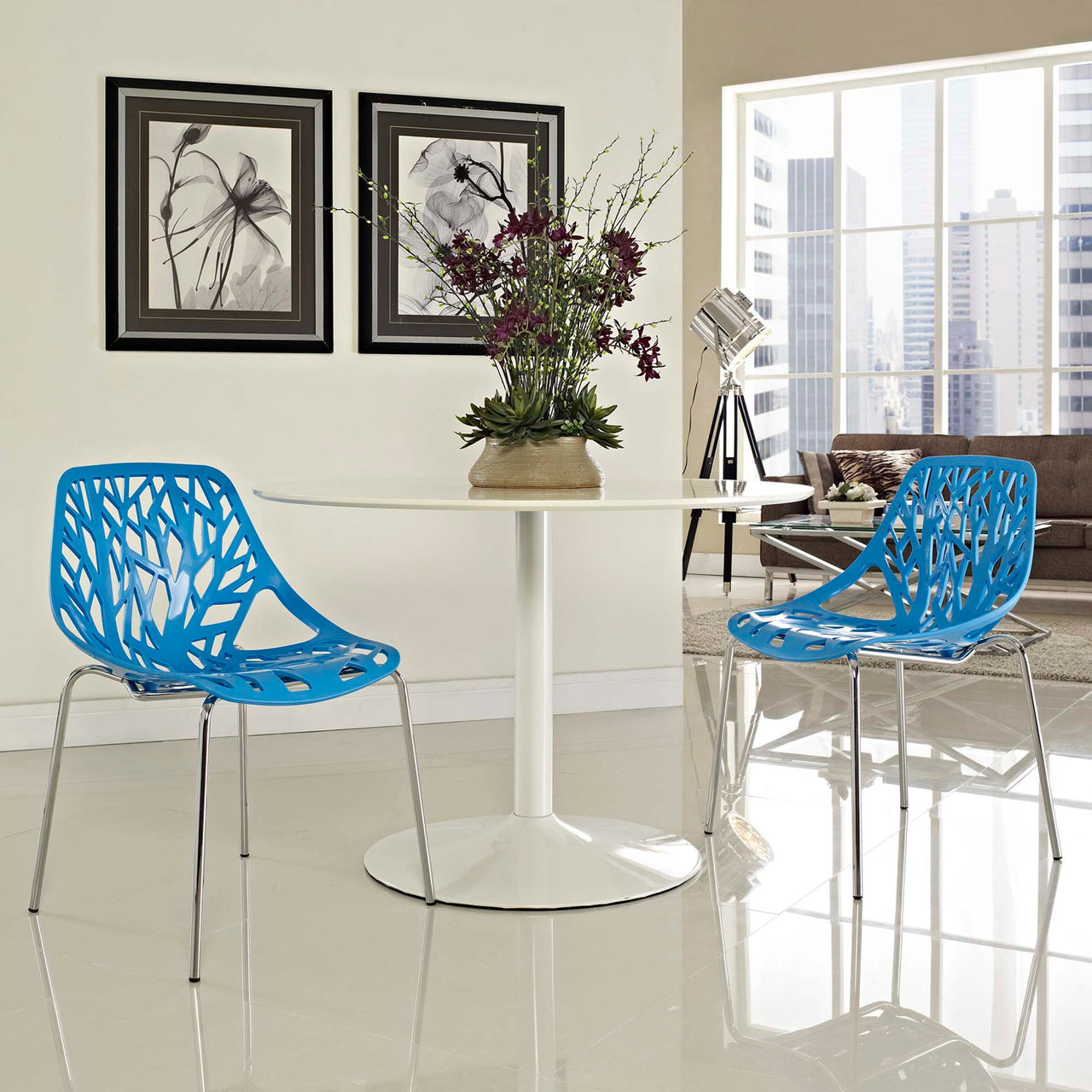Stencil Plastic Dining Side Chair Set of 2, Blue