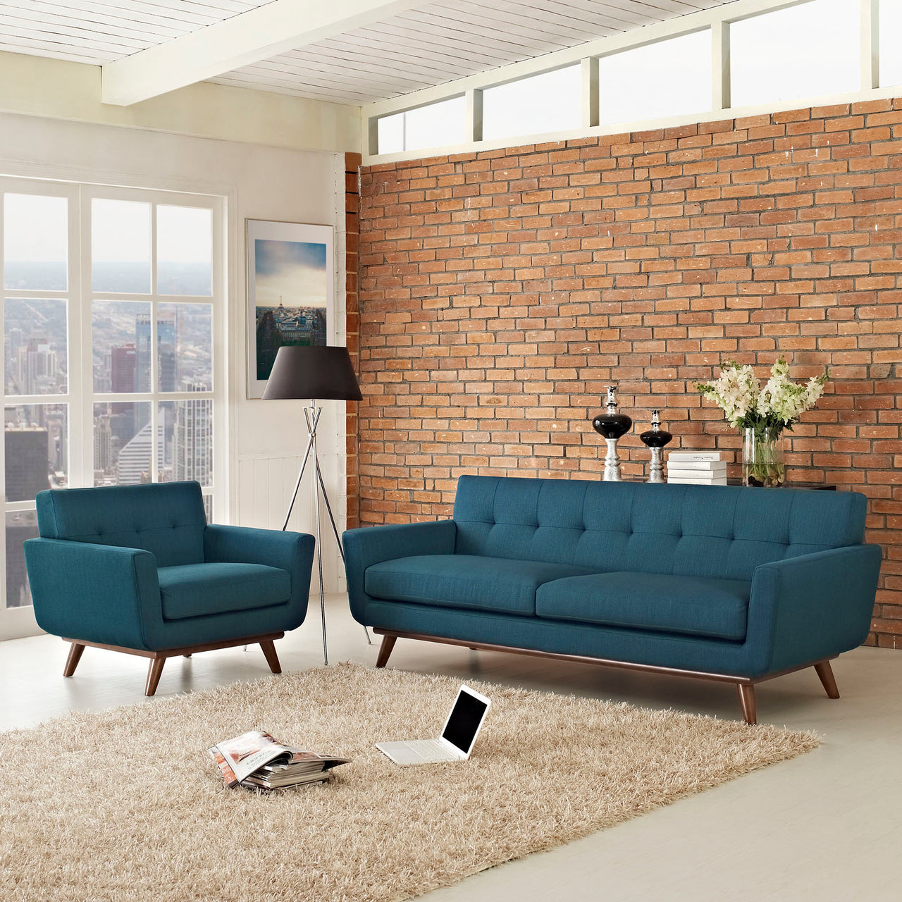 Rendezvous Armchair and Sofa Set of 2, Azure