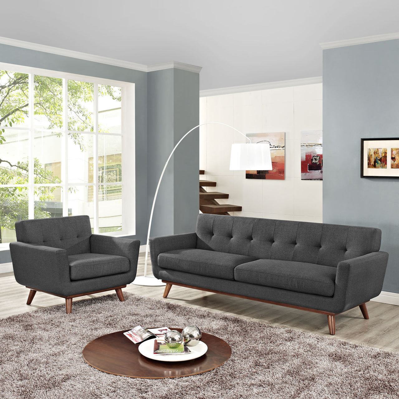 Engage Armchair and Sofa Set of 2, Gray