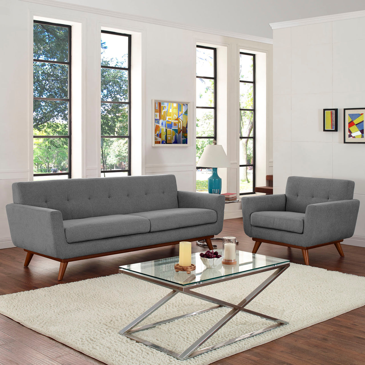 Rendezvous Armchair and Sofa Set of 2, Light Gray