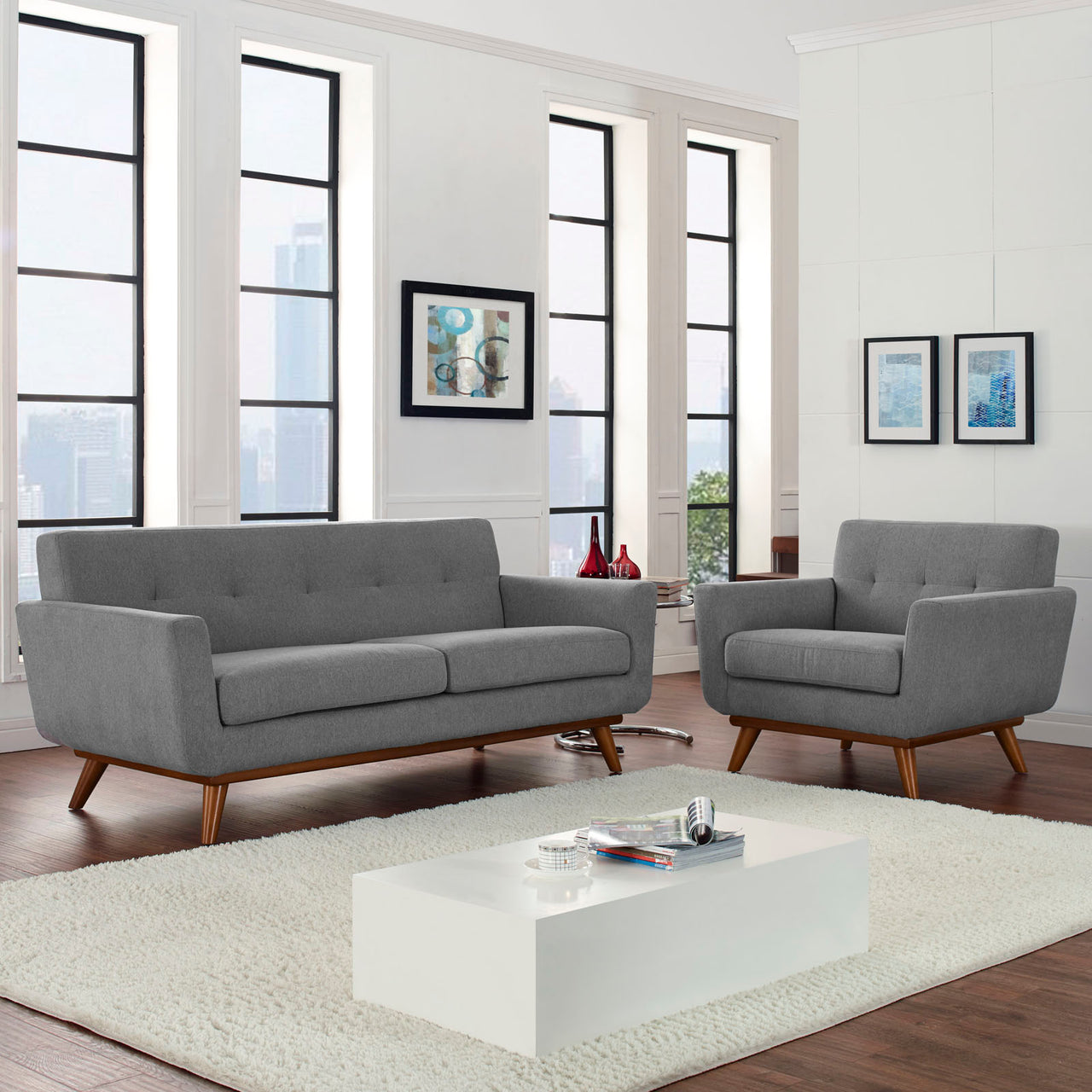 Rendezvous Armchair and Loveseat Set of 2, Light Gray