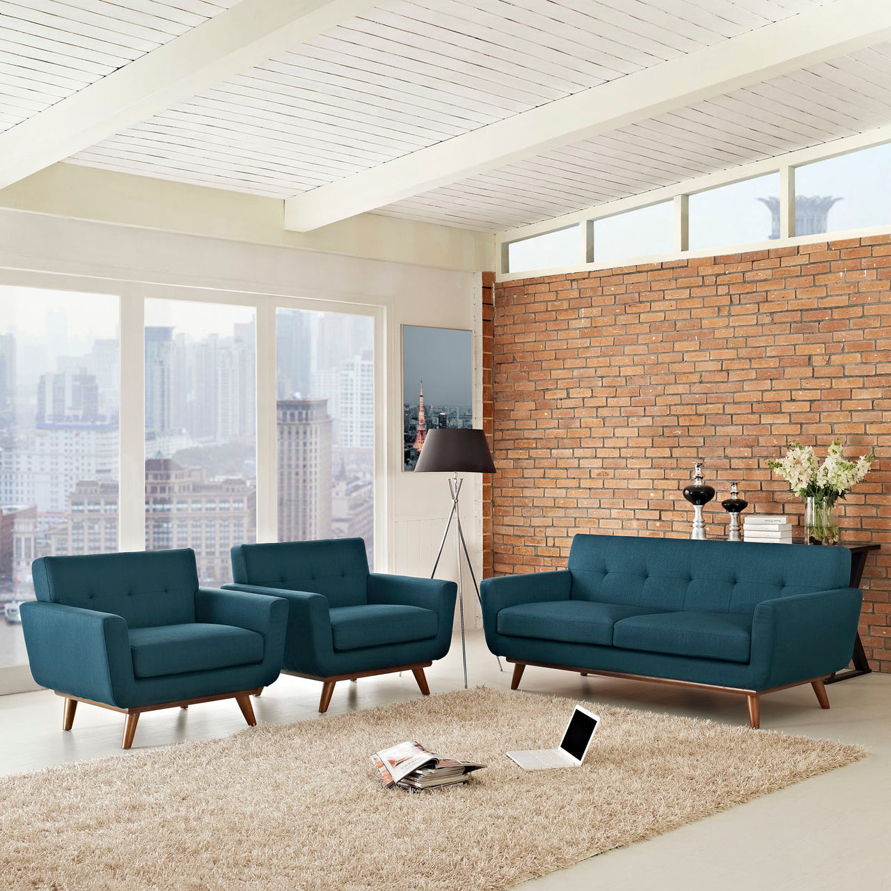 Engage Armchairs and Loveseat Set of 3, Azure
