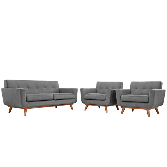 Rendezvous Armchairs and Loveseat Set of 3, Light Gray