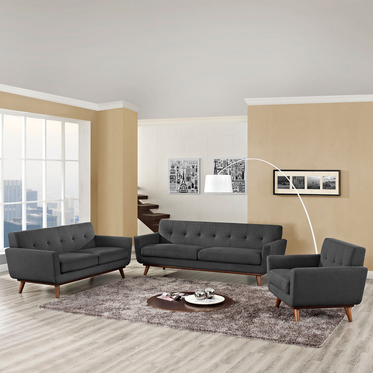 Engage Sofa Loveseat and Armchair Set of 3, Gray