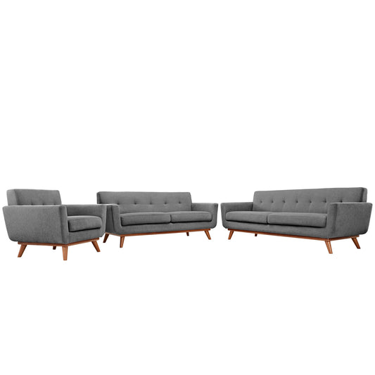 Rendezvous Sofa Loveseat and Armchair Set of 3, Light Gray