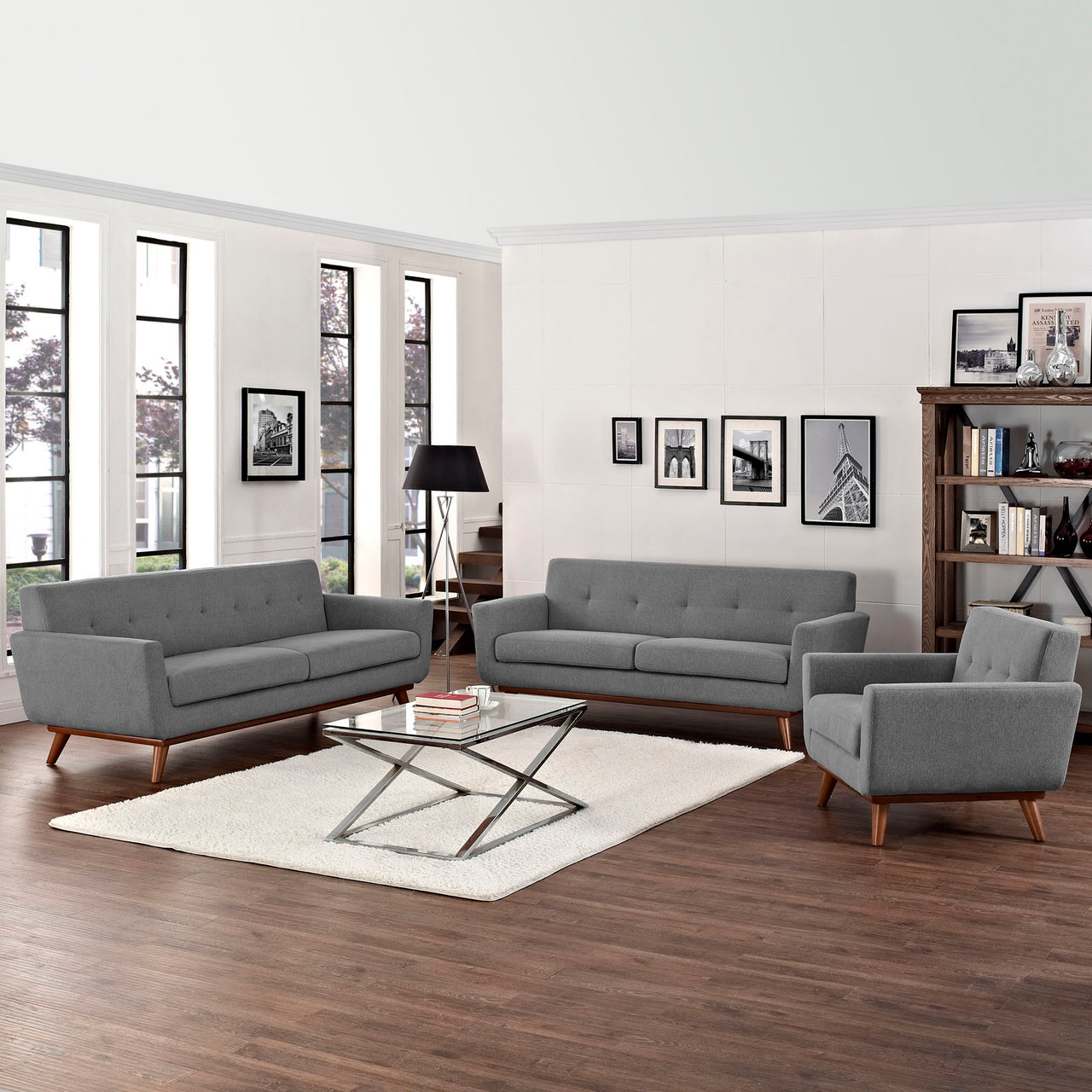 Engage Sofa Loveseat and Armchair Set of 3, Expectation Gray