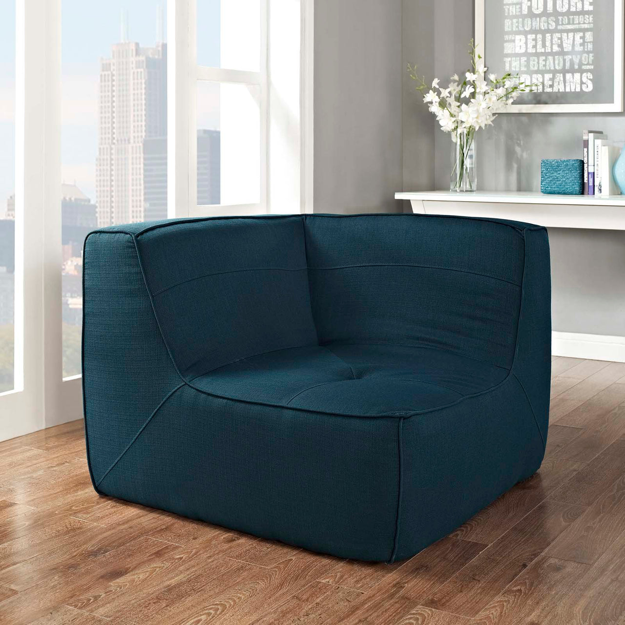 Align Upholstered Fabric Corner Chair | Modular Sectional Component, Azure