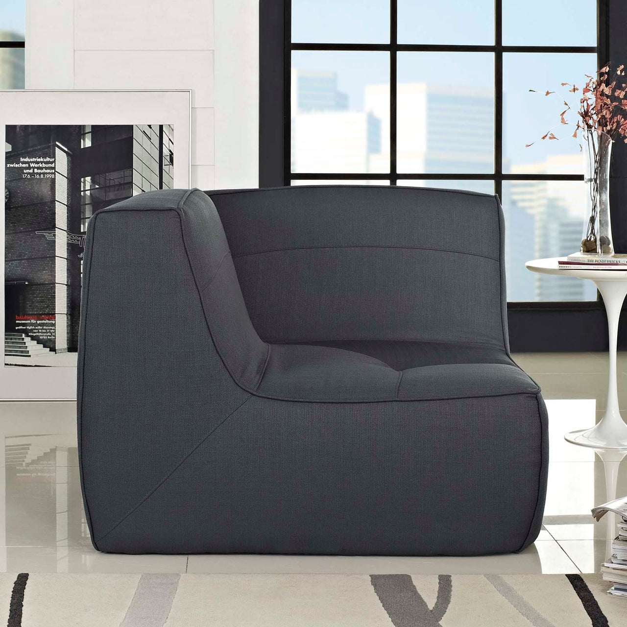Align Upholstered Fabric Corner Chair | Modular Sectional Component, Charcoal