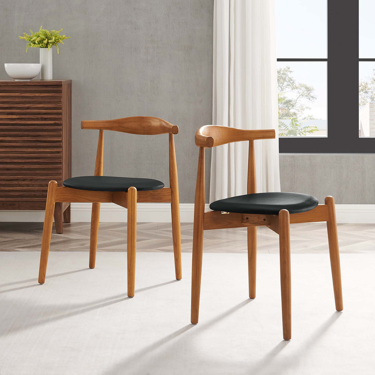 Stalwart Dining Side Chairs Set of 2, Dark Walnut & Black