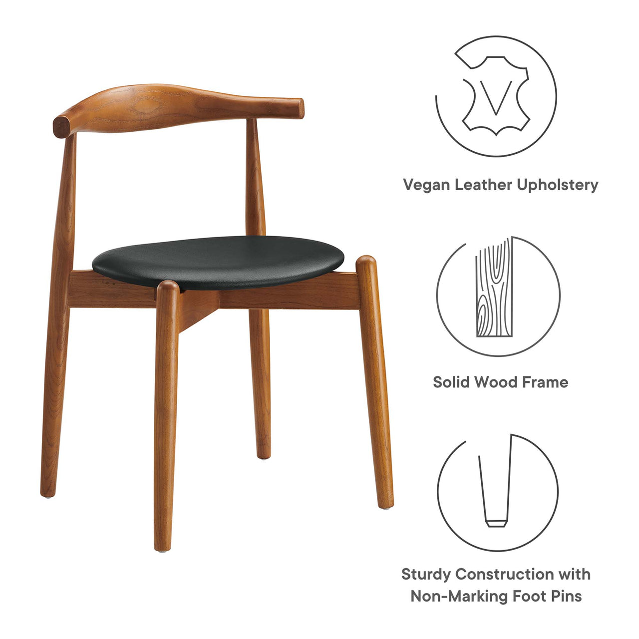 Stalwart Dining Side Chairs Set of 2, Dark Walnut & Black