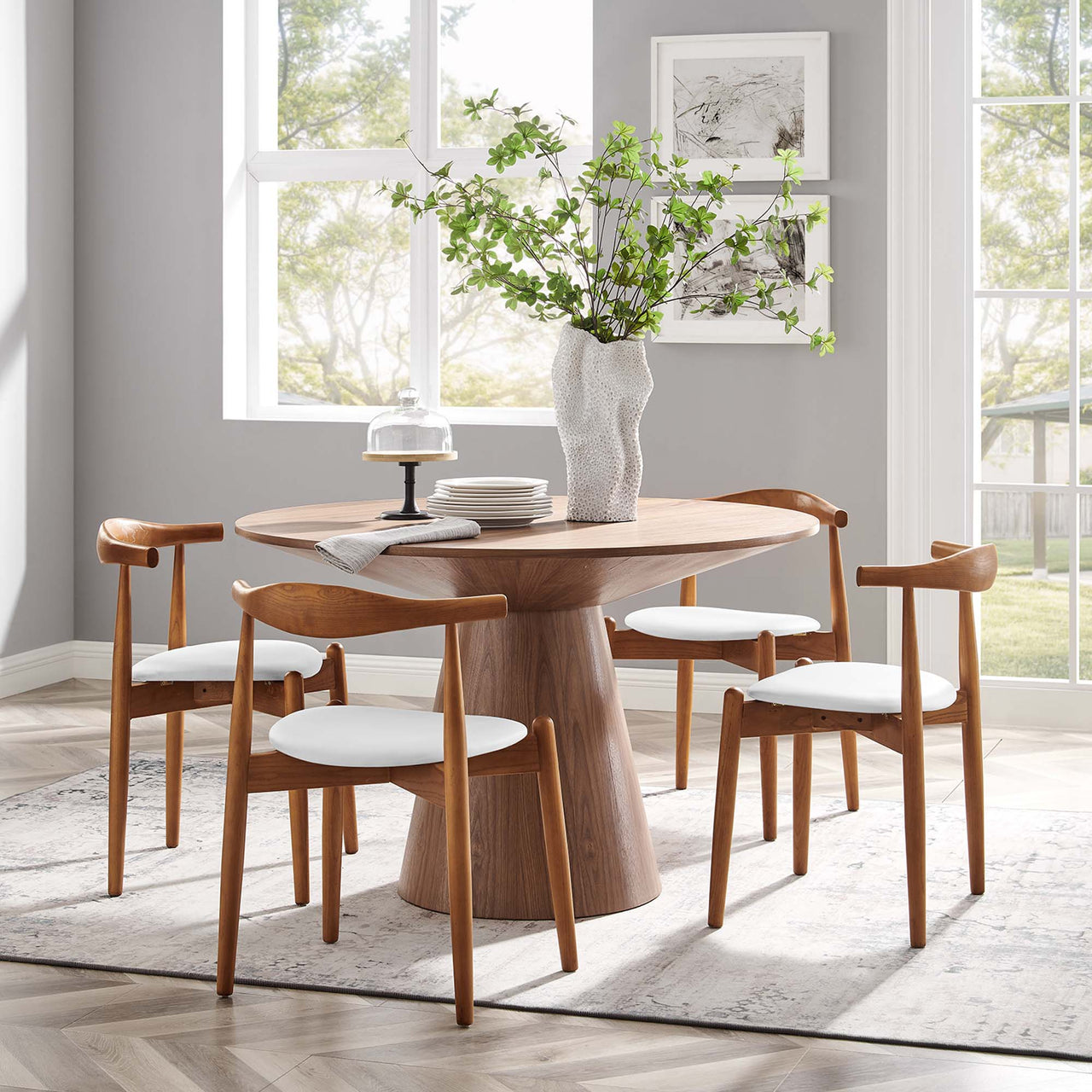 Stanchion Dining Chair Set of 4, Dark Walnut & White