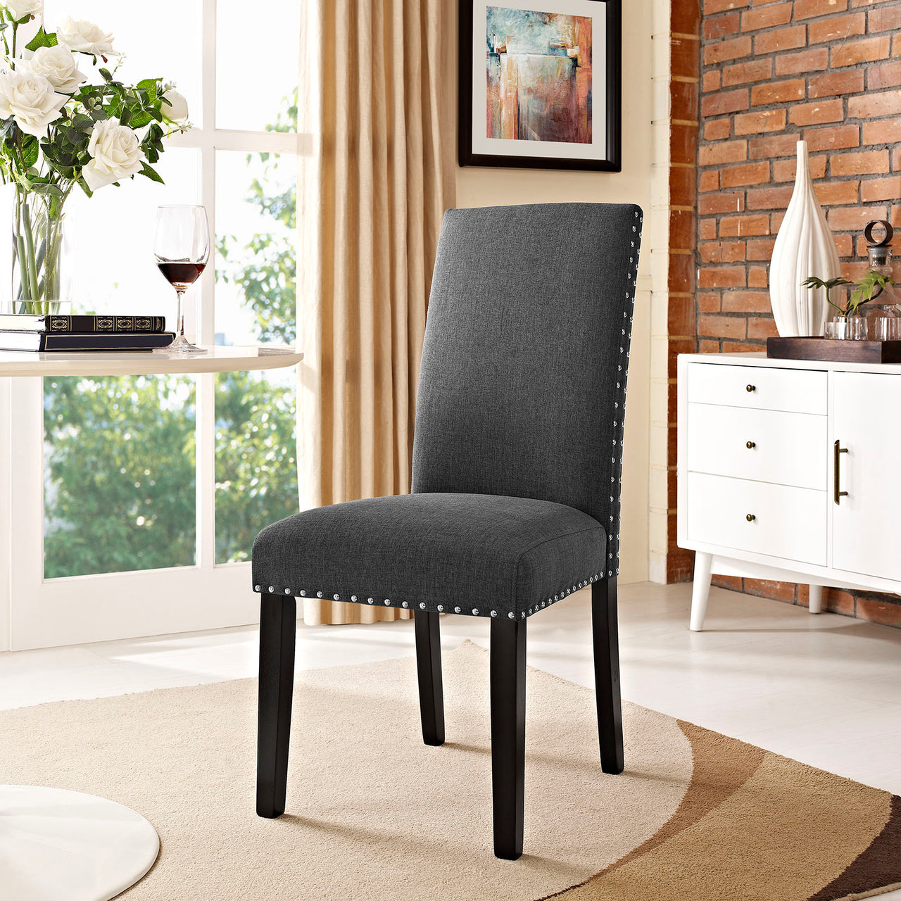 Parcel Dining Upholstered Fabric Side Chair, Gray