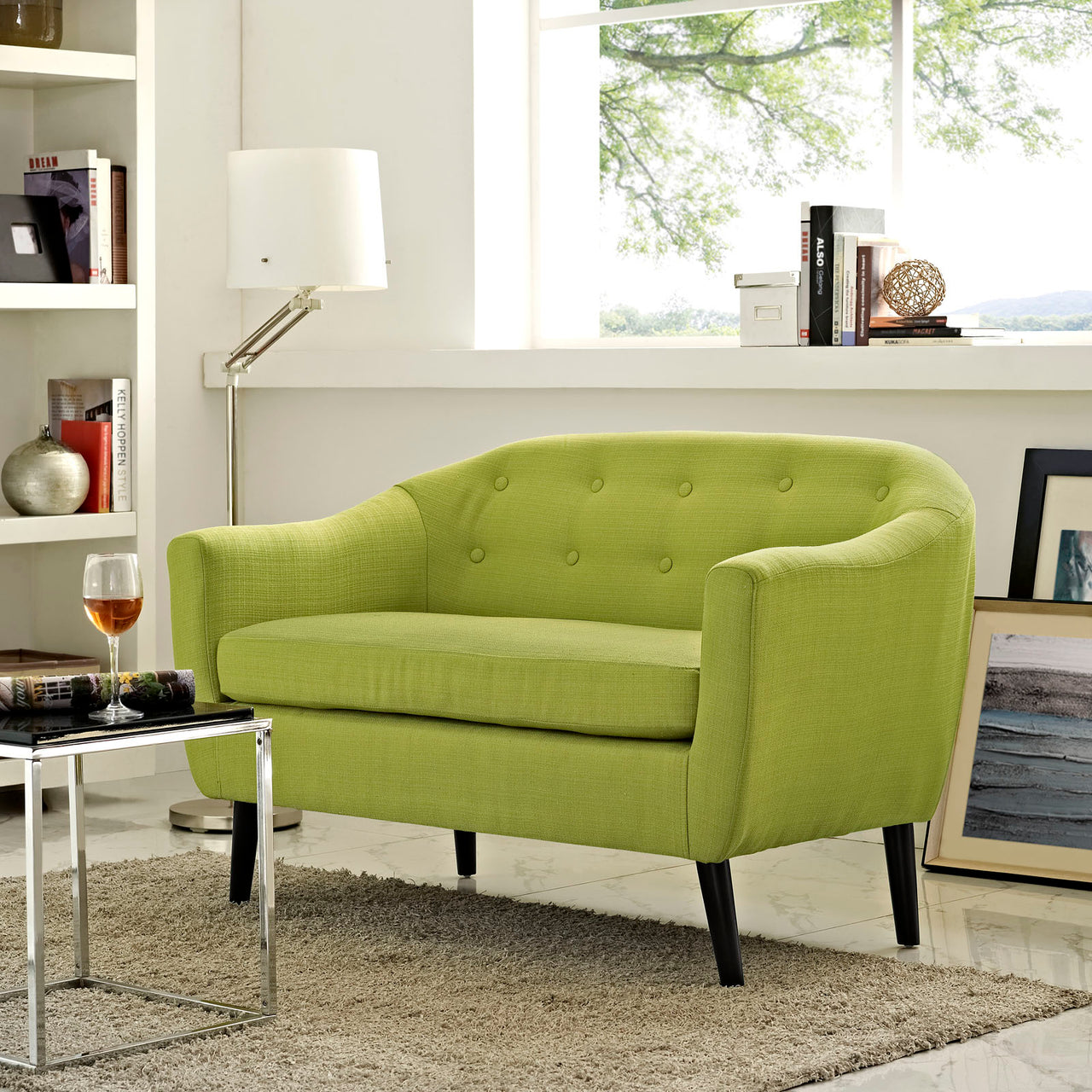 Wit Upholstered Fabric Loveseat, Chartreuse