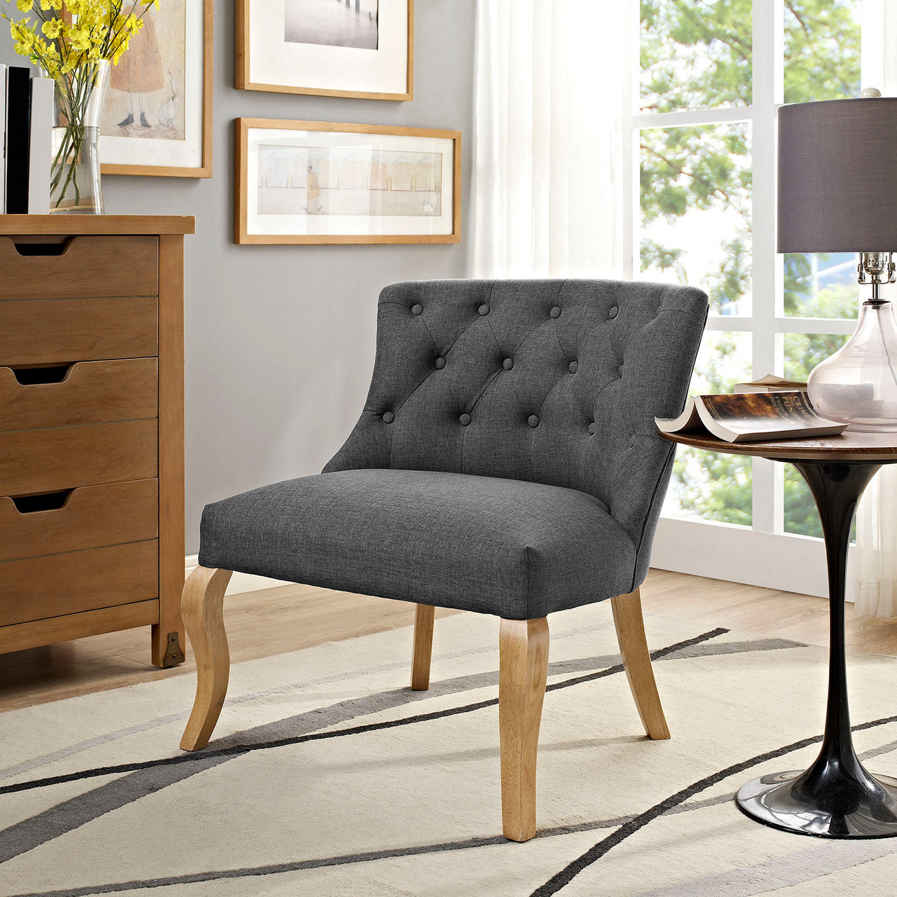 Royal Upholstered Fabric Armless Chair, Gray