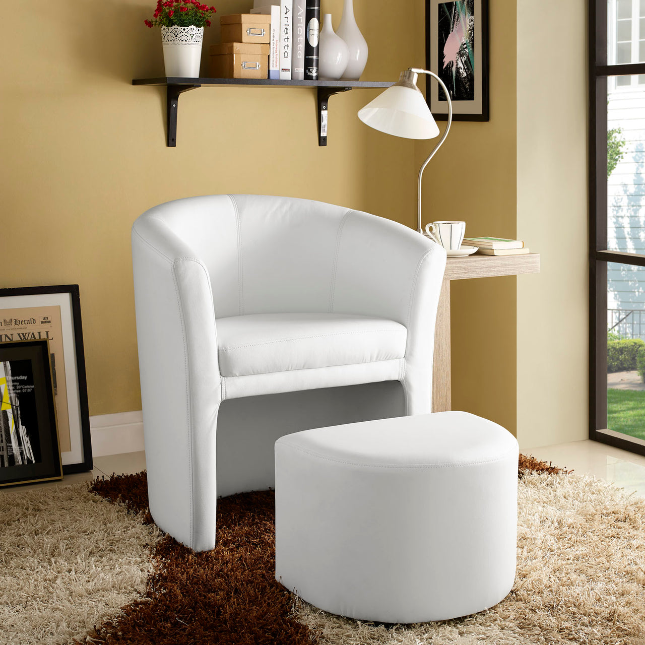 Revelation Armchair and Ottoman, White