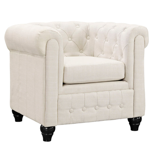 Chesterfield Fabric Armchair, Beige