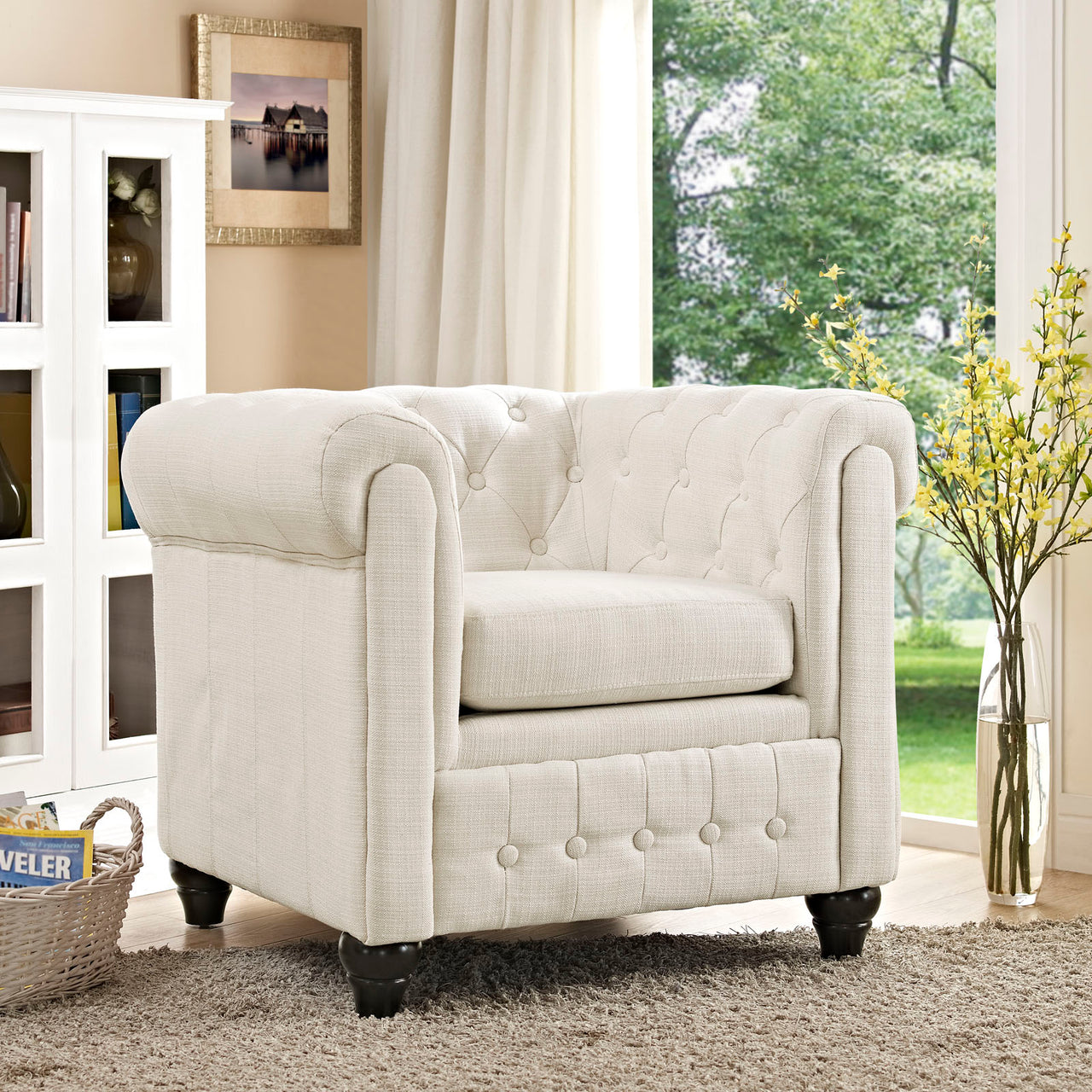 Chesterfield Fabric Armchair, Beige