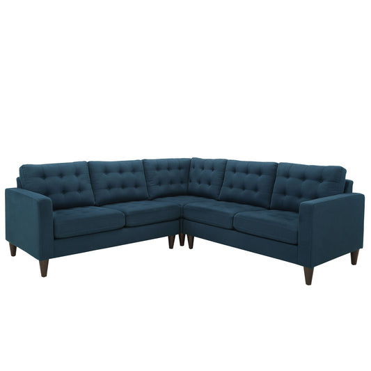 Dynasty 3-Piece Fabric Sectional Sofa Set, Azure