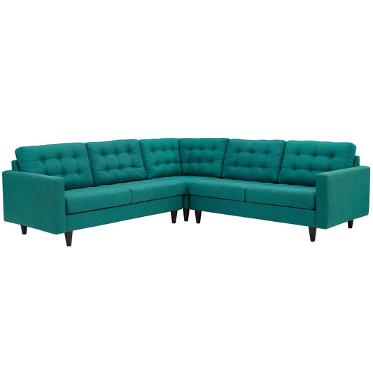 Dynasty 3-Piece Fabric Sectional Sofa Set, Teal