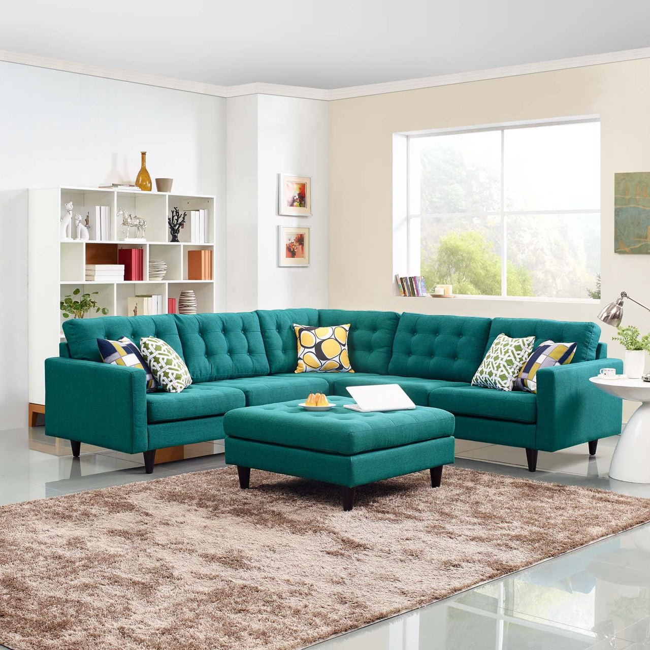 Dynasty 3-Piece Fabric Sectional Sofa Set, Teal