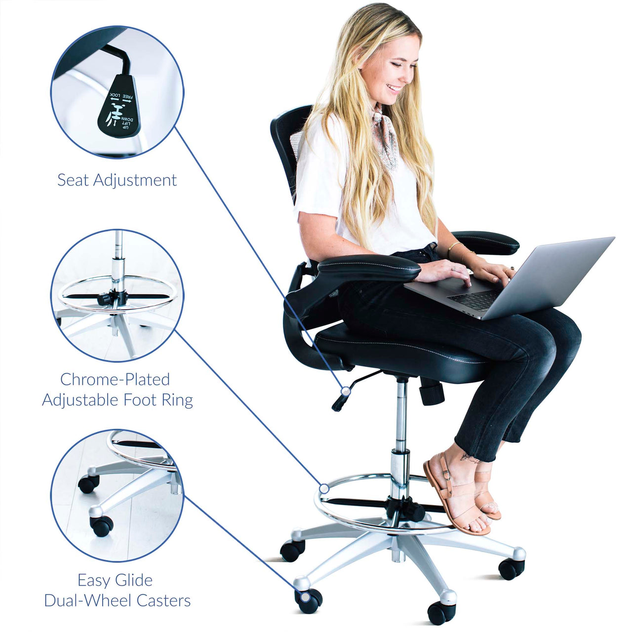 Attainment Vinyl Drafting Chair, Black