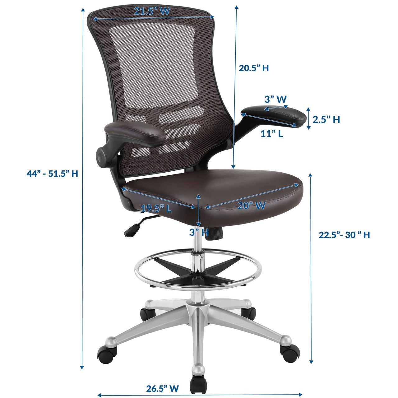 Ascend Eco-Leather Drafting Chair, Brown