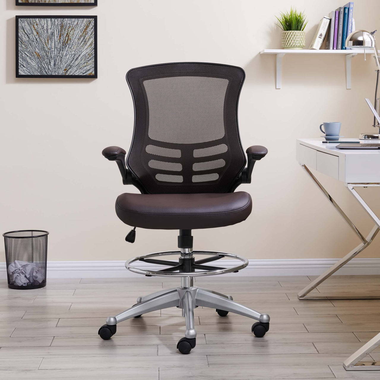 Ascend Eco-Leather Drafting Chair, Brown