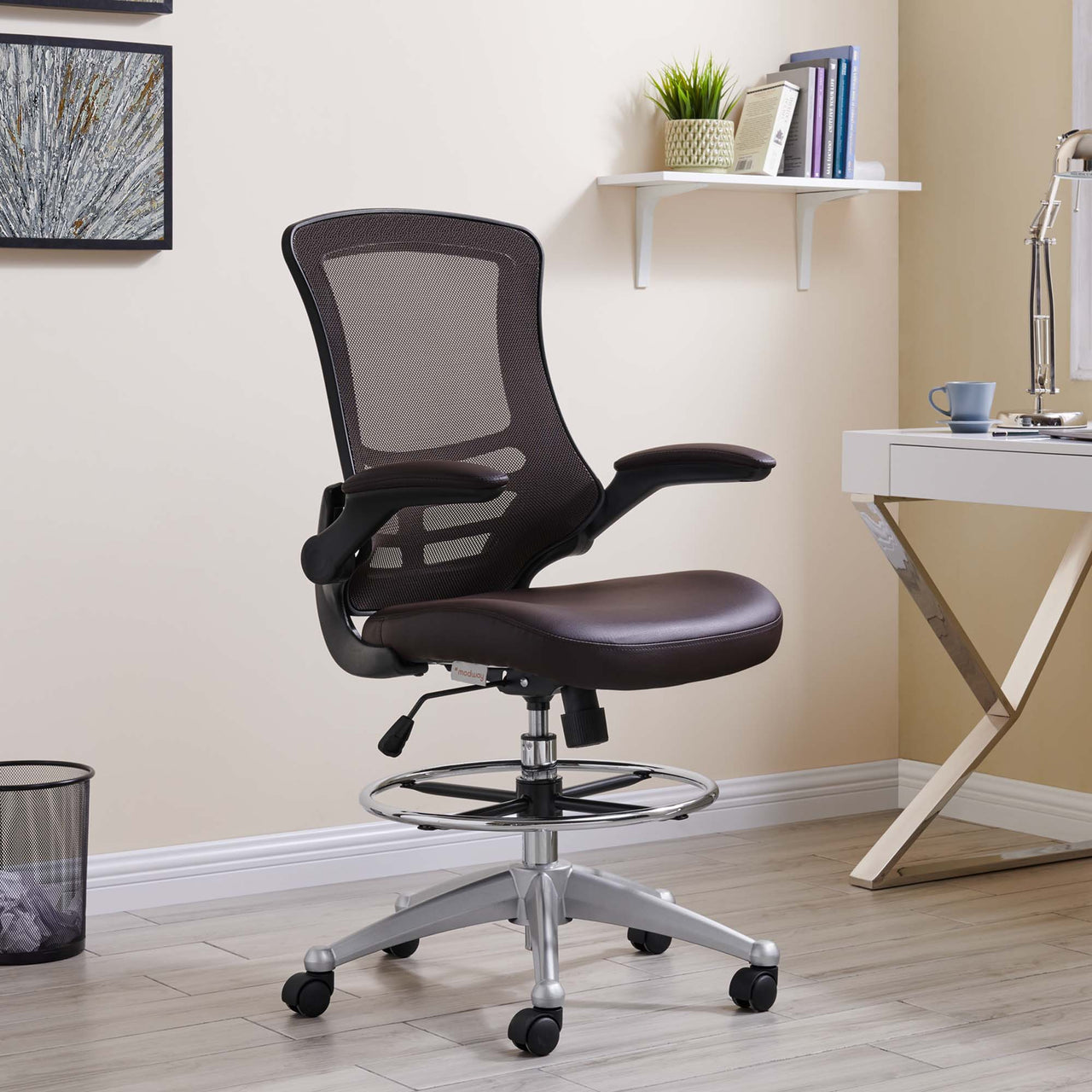 Ascend Eco-Leather Drafting Chair, Brown