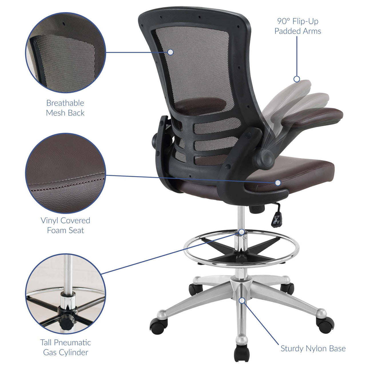 Ascend Eco-Leather Drafting Chair, Brown