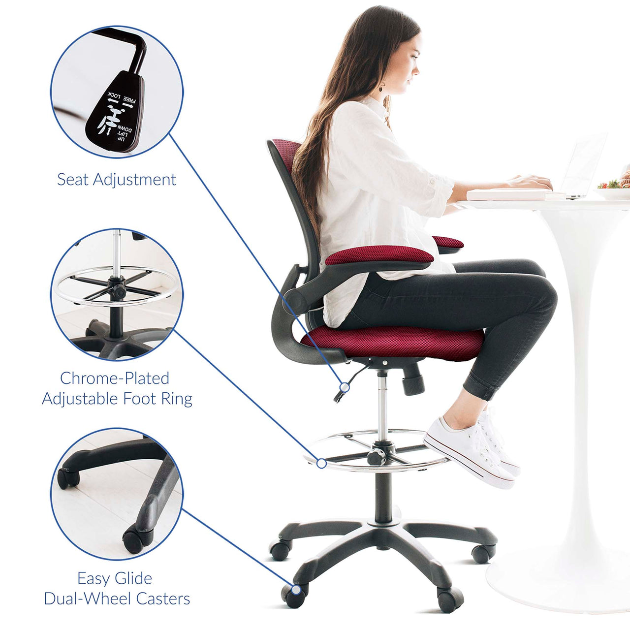 ErgoFlex Drafting Chair, Red