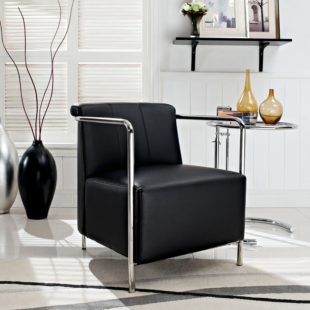 Fluent Eco-Leather Lounge Chair, Black