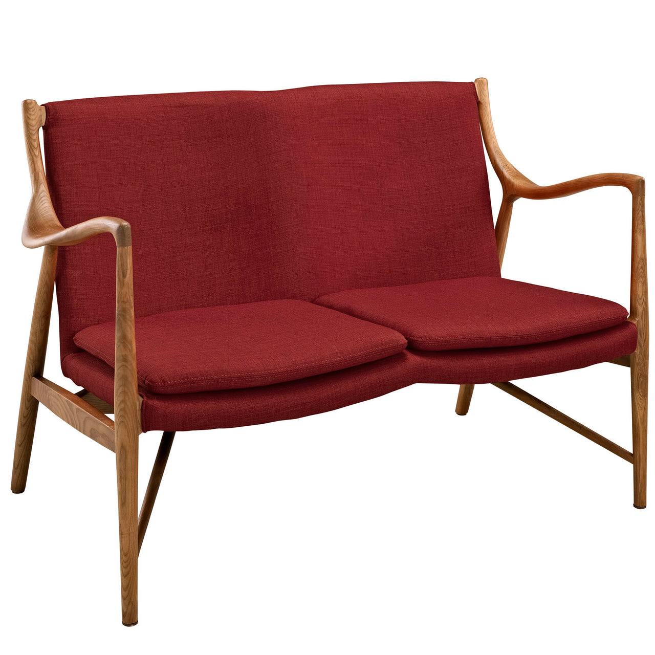 Makeshift Upholstered Fabric Loveseat, Maple & Red