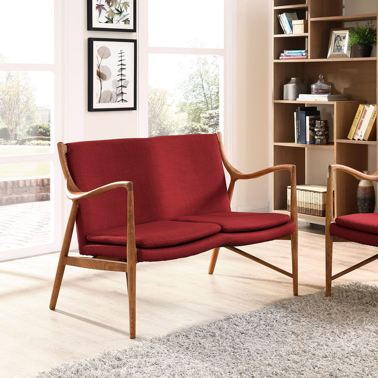 Makeshift Upholstered Fabric Loveseat, Maple & Red