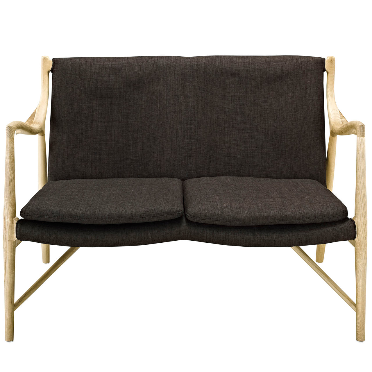 Duet Fabric Loveseat, Natural Wood & Brown