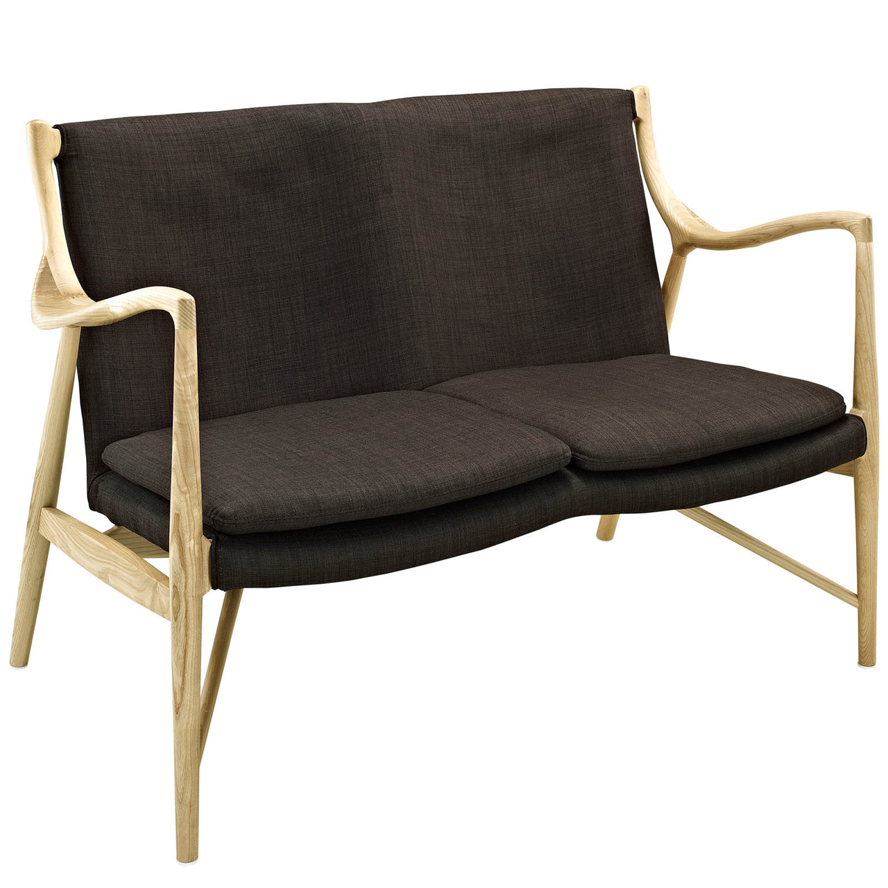 Duet Fabric Loveseat, Natural Wood & Brown