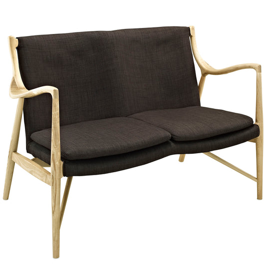Duet Fabric Loveseat, Natural Wood & Brown
