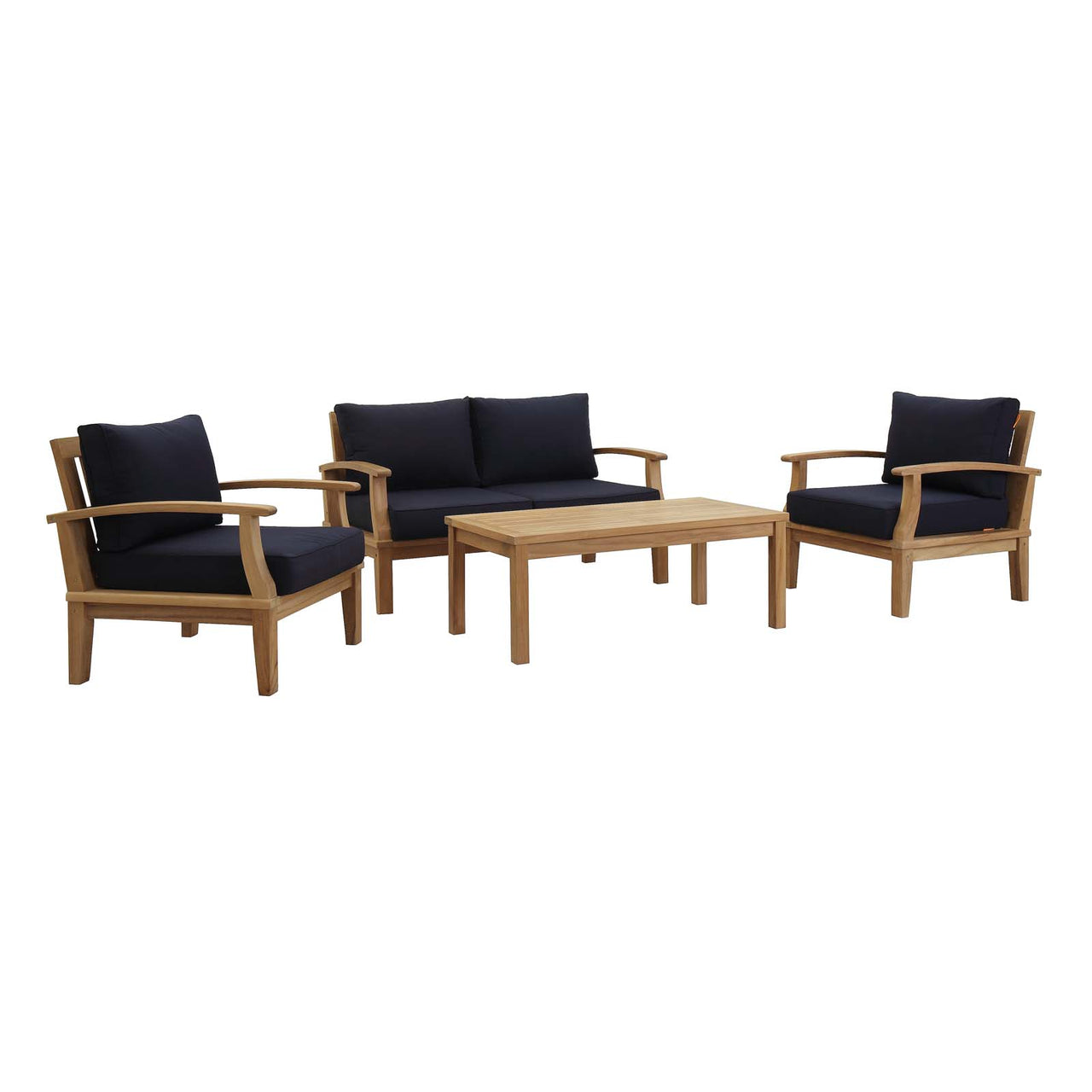 Marina 4 Piece Outdoor Patio Teak Set, Natural Wood & Navy