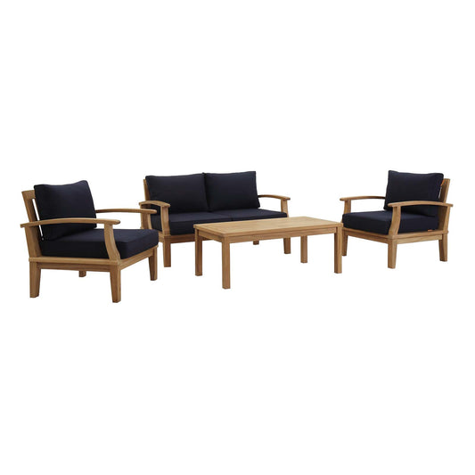 Shorehaven 4-Piece Alfresco Lounging Set, Natural Wood & Navy