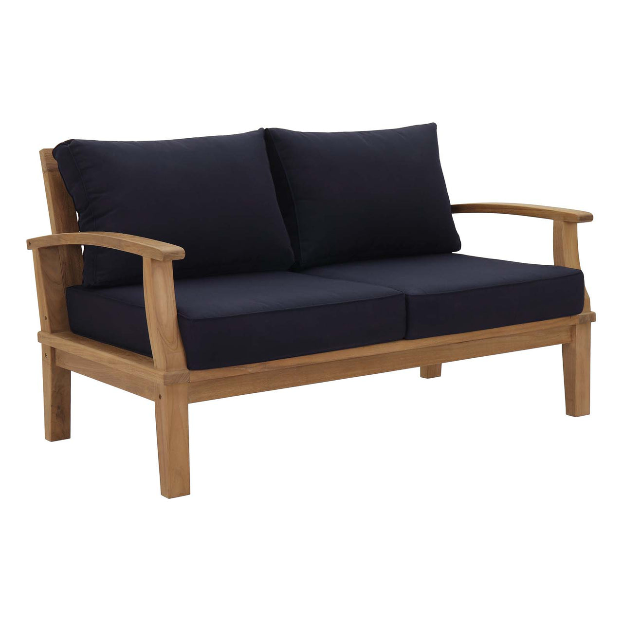 Marina 4 Piece Outdoor Patio Teak Set, Natural Wood & Navy