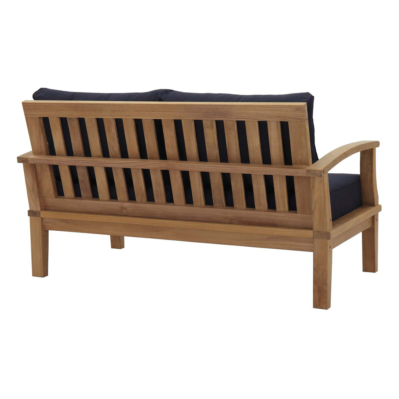 Marina 4 Piece Outdoor Patio Teak Set, Natural Wood & Navy