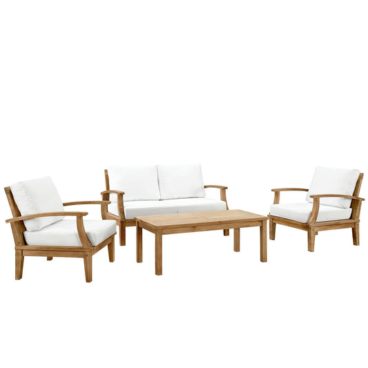 Shorehaven 4-Piece Alfresco Lounging Set, Natural Wood & White
