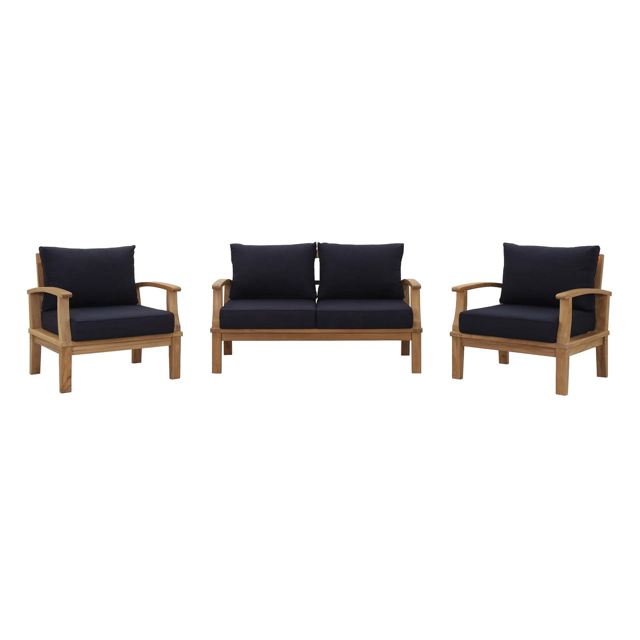 Shorehaven 3-Piece Alfresco Lounging Set, Natural Wood & Navy