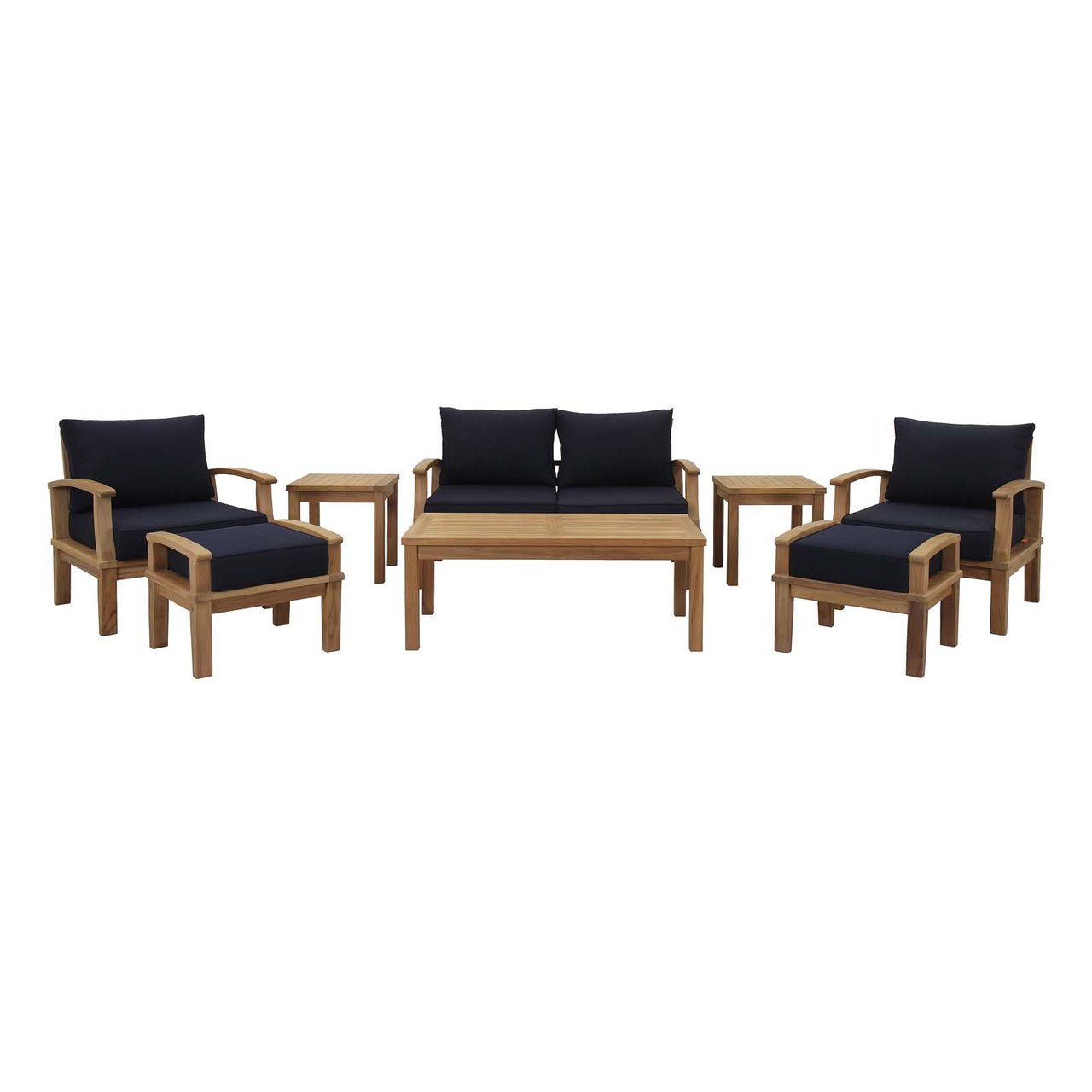 Shorehaven 8-Piece Alfresco Lounging Set, Natural Wood & Navy