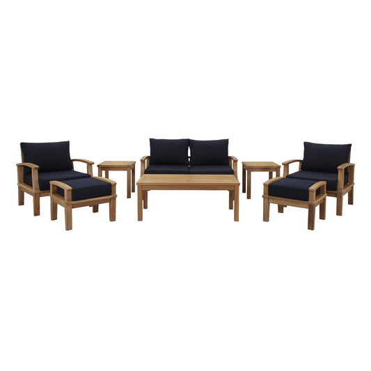 Shorehaven 8-Piece Alfresco Lounging Set, Natural Wood & Navy